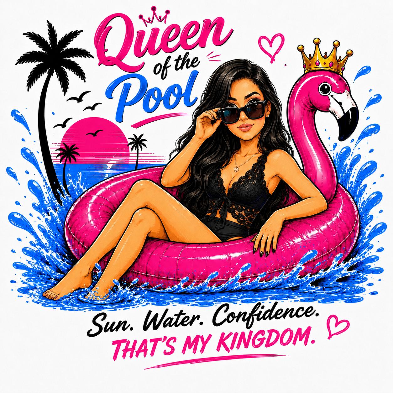 Queen of the Pool — Pink baskı tasarımı